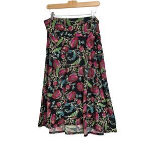 Lularoe Azure Floral Print Slinky Knee Length Pyll On A-Line Skirt Large NWT